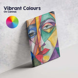 Vibrant Cubist Woman Face Colour Pencil Portrait Canvas Wall Art Print Decor Picture Ready to Hang