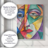 Vibrant Cubist Woman Face Colour Pencil Portrait Canvas Wall Art Print Decor Picture Ready to Hang
