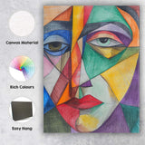 Vibrant Cubist Woman Face Colour Pencil Portrait Canvas Wall Art Print Decor Picture Ready to Hang