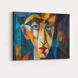 Blue Eyed Cubist Face Modern Geometric Portrait Painting Canvas Wall Art Print Decor Picture Ready to Hang