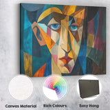 Blue Eyed Cubist Face Modern Geometric Portrait Painting Canvas Wall Art Print Decor Picture Ready to Hang