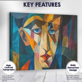 Blue Eyed Cubist Face Modern Geometric Portrait Painting Canvas Wall Art Print Decor Picture Ready to Hang