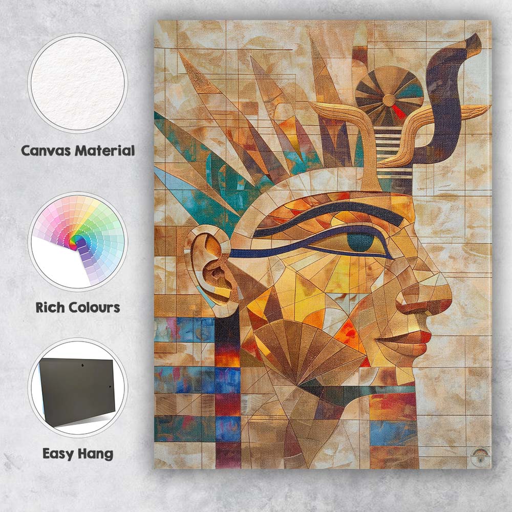 Ancient Egyptian Pharaoh Geometric Mosaic Portrait Canvas Wall Art Print Decor Picture Ready to Hang