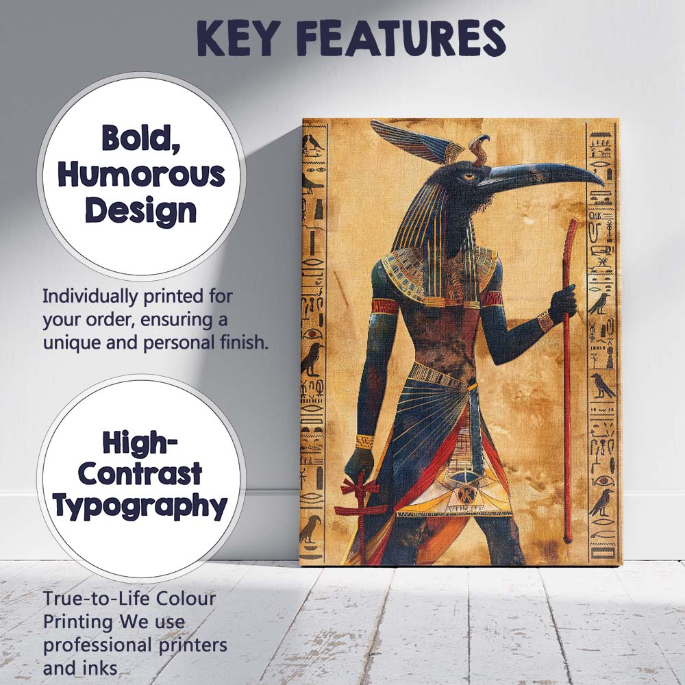 Egyptian God Thoth Sacred Ibis Hieroglyphic Artwork Canvas Wall Art Print Decor Picture Ready to Hang