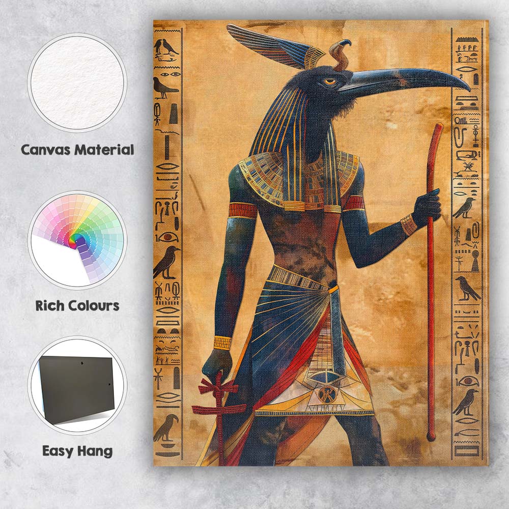 Egyptian God Thoth Sacred Ibis Hieroglyphic Artwork Canvas Wall Art Print Decor Picture Ready to Hang
