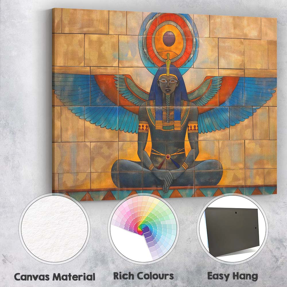 Seated Egyptian Goddess with Blue Wings Temple Wall Art Canvas Wall Art Print Decor Picture Ready to Hang