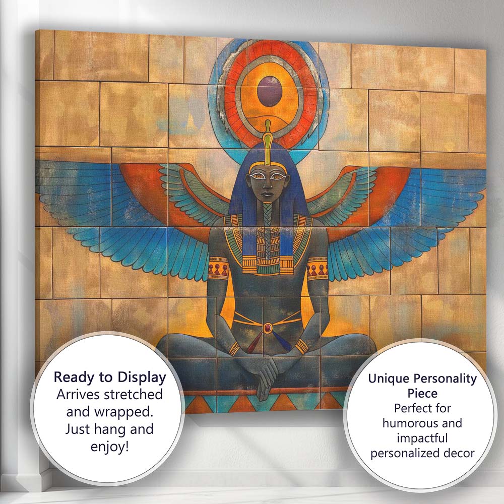 Seated Egyptian Goddess with Blue Wings Temple Wall Art Canvas Wall Art Print Decor Picture Ready to Hang