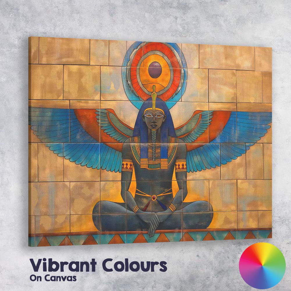 Seated Egyptian Goddess with Blue Wings Temple Wall Art Canvas Wall Art Print Decor Picture Ready to Hang