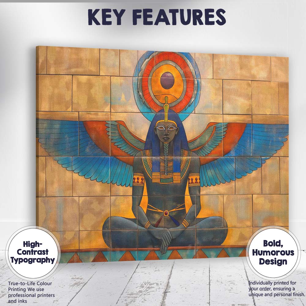 Seated Egyptian Goddess with Blue Wings Temple Wall Art Canvas Wall Art Print Decor Picture Ready to Hang