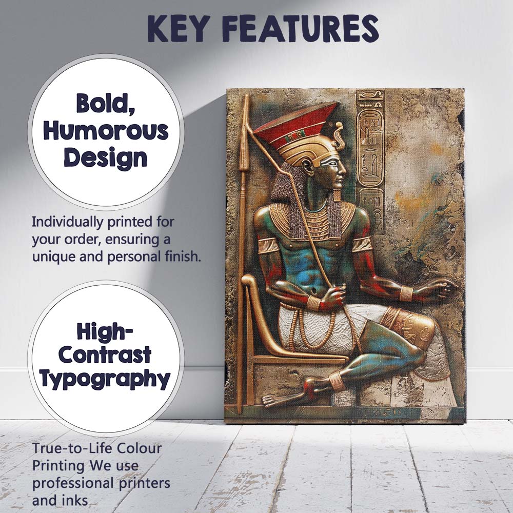 Ancient Egyptian Pharaoh Relief Hieroglyphic Stone Carving Canvas Wall Art Print Decor Picture Ready to Hang