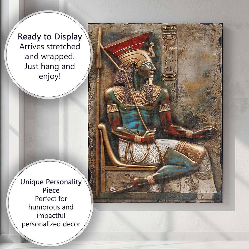 Ancient Egyptian Pharaoh Relief Hieroglyphic Stone Carving Canvas Wall Art Print Decor Picture Ready to Hang