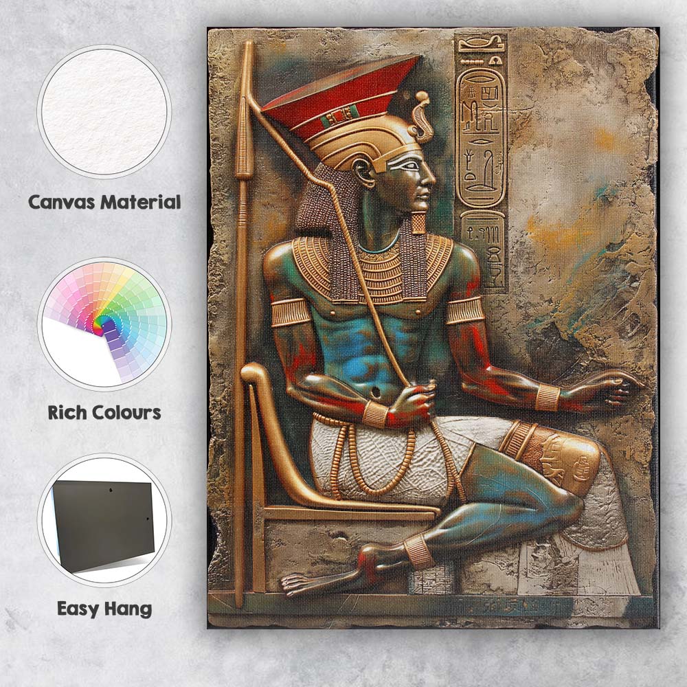 Ancient Egyptian Pharaoh Relief Hieroglyphic Stone Carving Canvas Wall Art Print Decor Picture Ready to Hang
