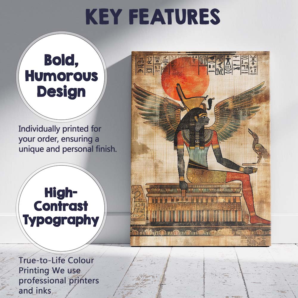 Ancient Egyptian Winged Goddess Hieroglyphic Sun Temple Canvas Wall Art Print Decor Picture Ready to Hang