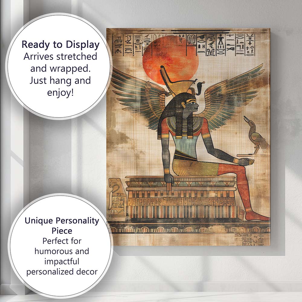 Ancient Egyptian Winged Goddess Hieroglyphic Sun Temple Canvas Wall Art Print Decor Picture Ready to Hang