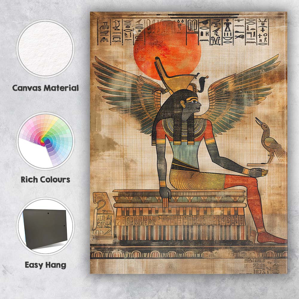 Ancient Egyptian Winged Goddess Hieroglyphic Sun Temple Canvas Wall Art Print Decor Picture Ready to Hang