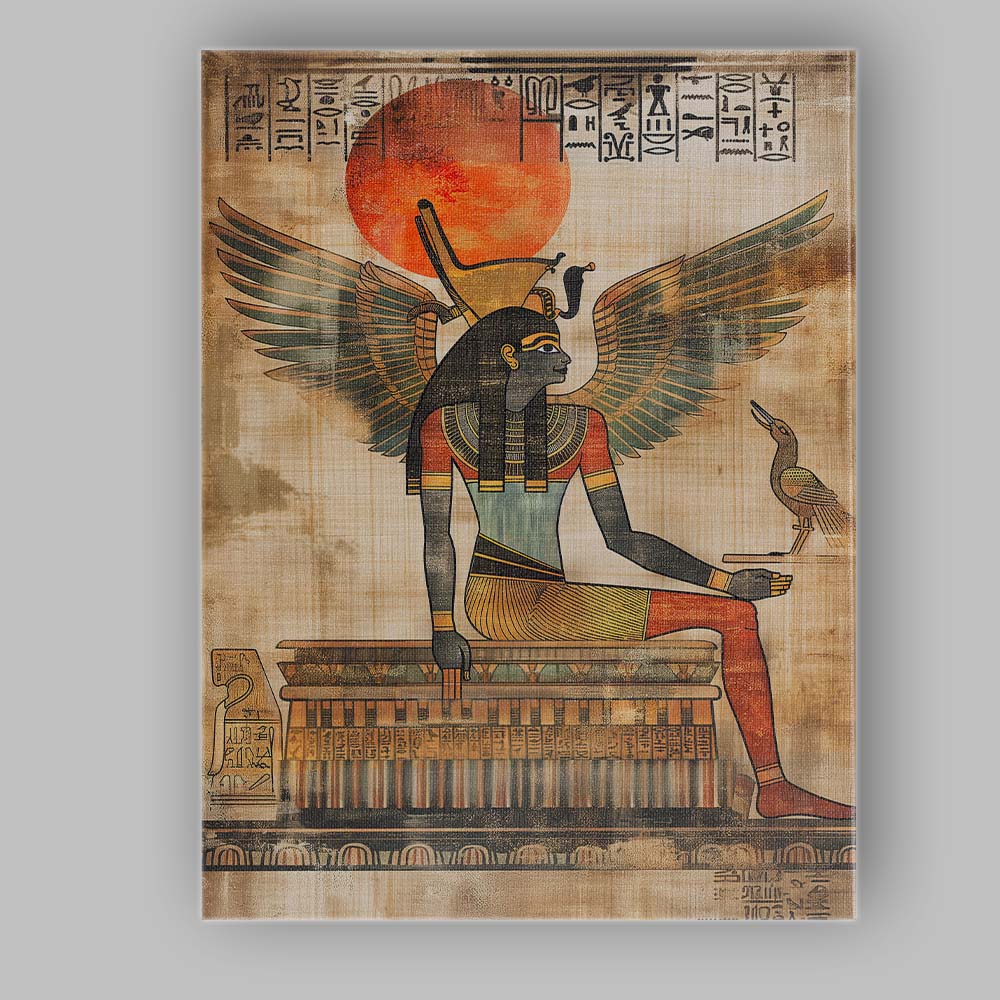 Ancient Egyptian Winged Goddess Hieroglyphic Sun Temple Canvas Wall Art Print Decor Picture Ready to Hang