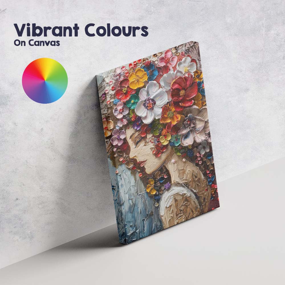Colourful Floral Woman Portrait Impasto Oil Painting Canvas Wall Art Print Decor Picture Ready to Hang