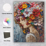 Colourful Floral Woman Portrait Impasto Oil Painting Canvas Wall Art Print Decor Picture Ready to Hang