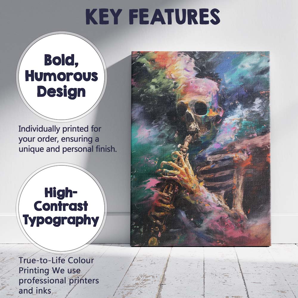 Abstract Skeleton Saxophone Musician Expressionist Painting Canvas Wall Art Print Decor Picture Ready to Hang