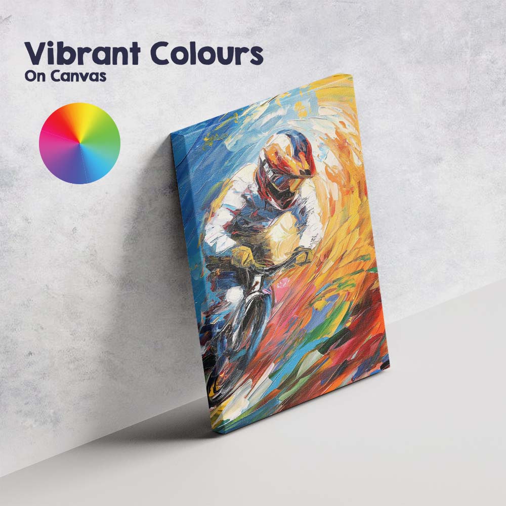 Vibrant Motocross Rider Dynamic Abstract Action Painting Canvas Wall Art Print Decor Picture Ready to Hang