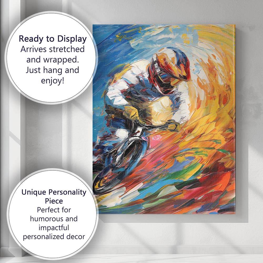 Vibrant Motocross Rider Dynamic Abstract Action Painting Canvas Wall Art Print Decor Picture Ready to Hang