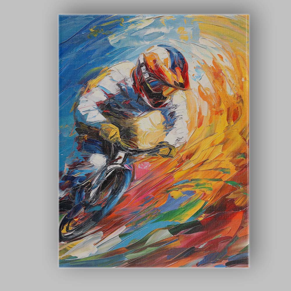 Vibrant Motocross Rider Dynamic Abstract Action Painting Canvas Wall Art Print Decor Picture Ready to Hang
