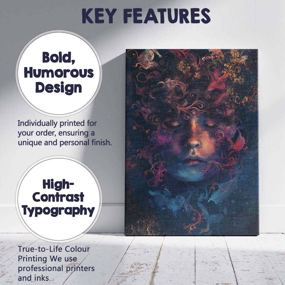 Mystical Dreamlike Female Face Cosmic Floral Surreal Portrait Canvas Wall Art Print Decor Picture Ready to Hang