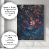 Mystical Dreamlike Female Face Cosmic Floral Surreal Portrait Canvas Wall Art Print Decor Picture Ready to Hang