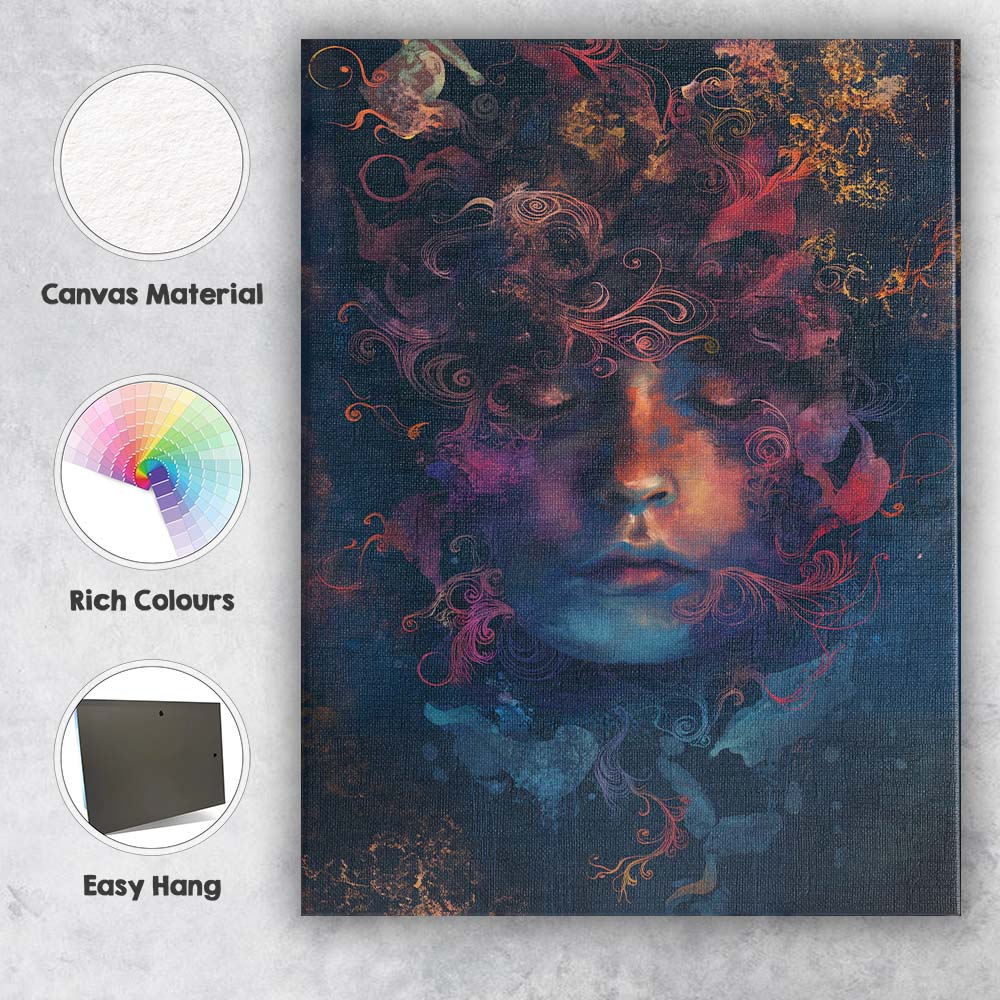 Mystical Dreamlike Female Face Cosmic Floral Surreal Portrait Canvas Wall Art Print Decor Picture Ready to Hang