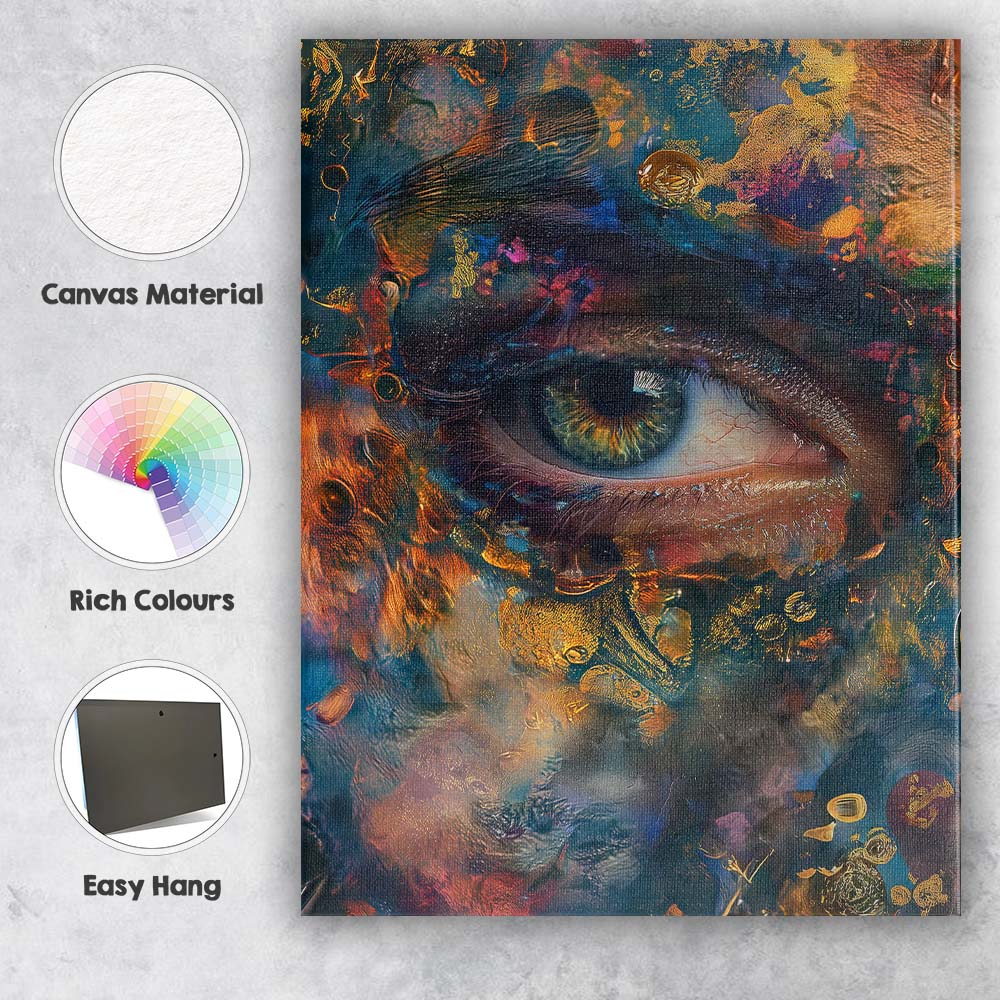 Abstract Golden Blue Green Human Eye Mixed Media Canvas Wall Art Print Decor Picture Ready to Hang