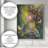 Botanical Nature Goddess Floral Butterfly Impasto Portrait Canvas Wall Art Print Decor Picture Ready to Hang