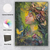 Botanical Nature Goddess Floral Butterfly Impasto Portrait Canvas Wall Art Print Decor Picture Ready to Hang