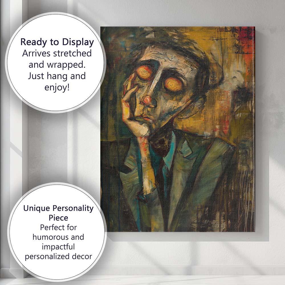 Surreal Thoughtful Man Glowing Eyes Expressionist Portrait Canvas Wall Art Print Decor Picture Ready to Hang