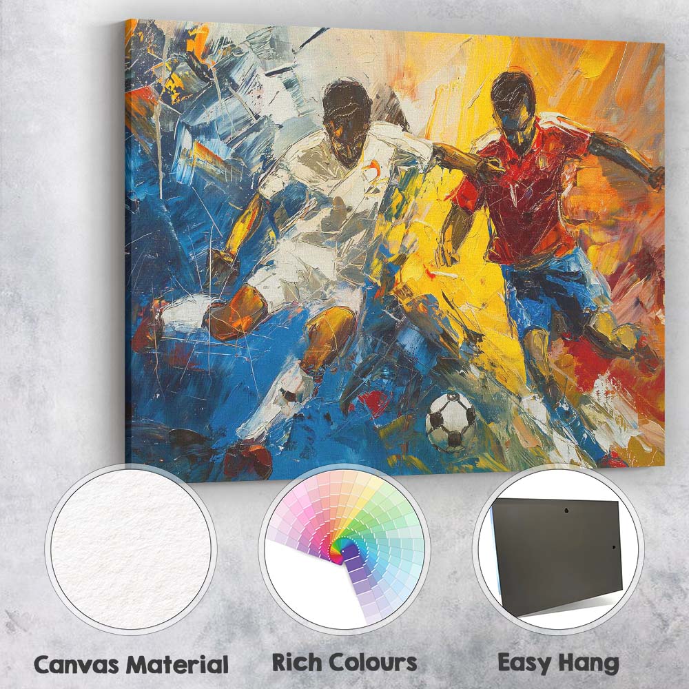 Energetic Football Match Abstract Sports Action Painting Canvas Wall Art Print Decor Picture Ready to Hang