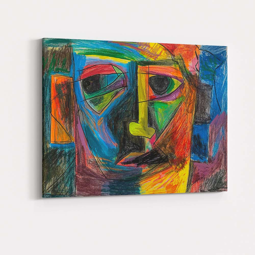 Bold Geometric Cubist Colourful Face Portrait Canvas Wall Art Print Decor Picture Ready to Hang