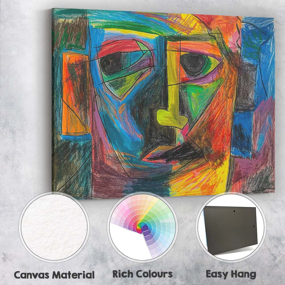 Bold Geometric Cubist Colourful Face Portrait Canvas Wall Art Print Decor Picture Ready to Hang