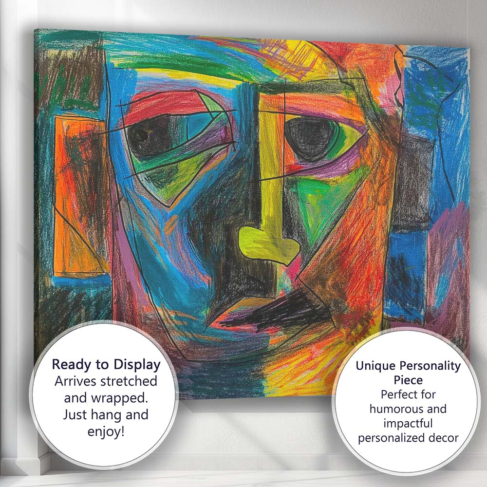 Bold Geometric Cubist Colourful Face Portrait Canvas Wall Art Print Decor Picture Ready to Hang