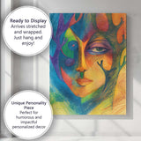 Modern Cubist Woman Face Colourful Line Art Portrait Canvas Wall Art Print Decor Picture Ready to Hang
