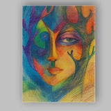 Modern Cubist Woman Face Colourful Line Art Portrait Canvas Wall Art Print Decor Picture Ready to Hang