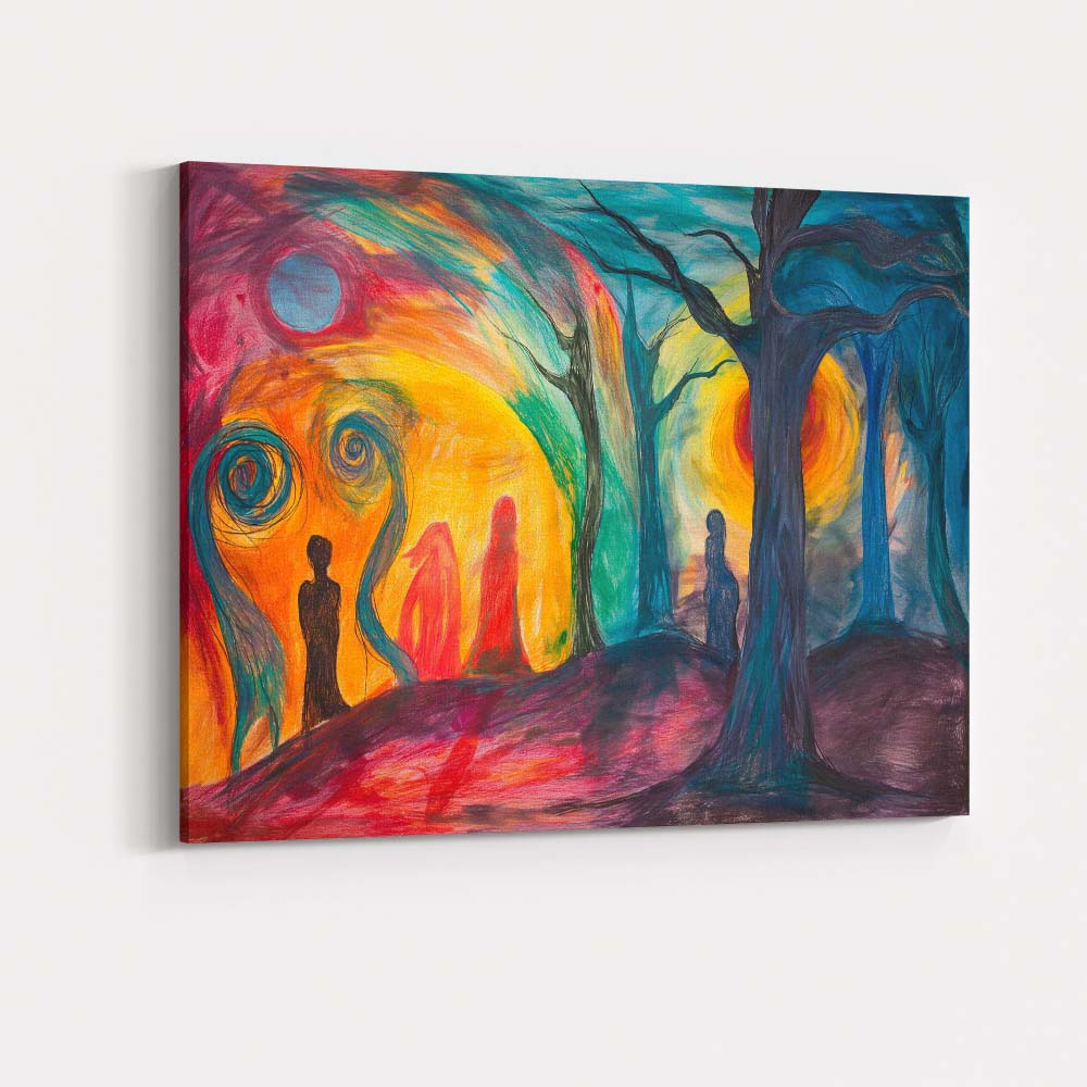 Surreal Twilight Forest Shadow Figures Fantasy Landscape Canvas Wall Art Print Decor Picture Ready to Hang