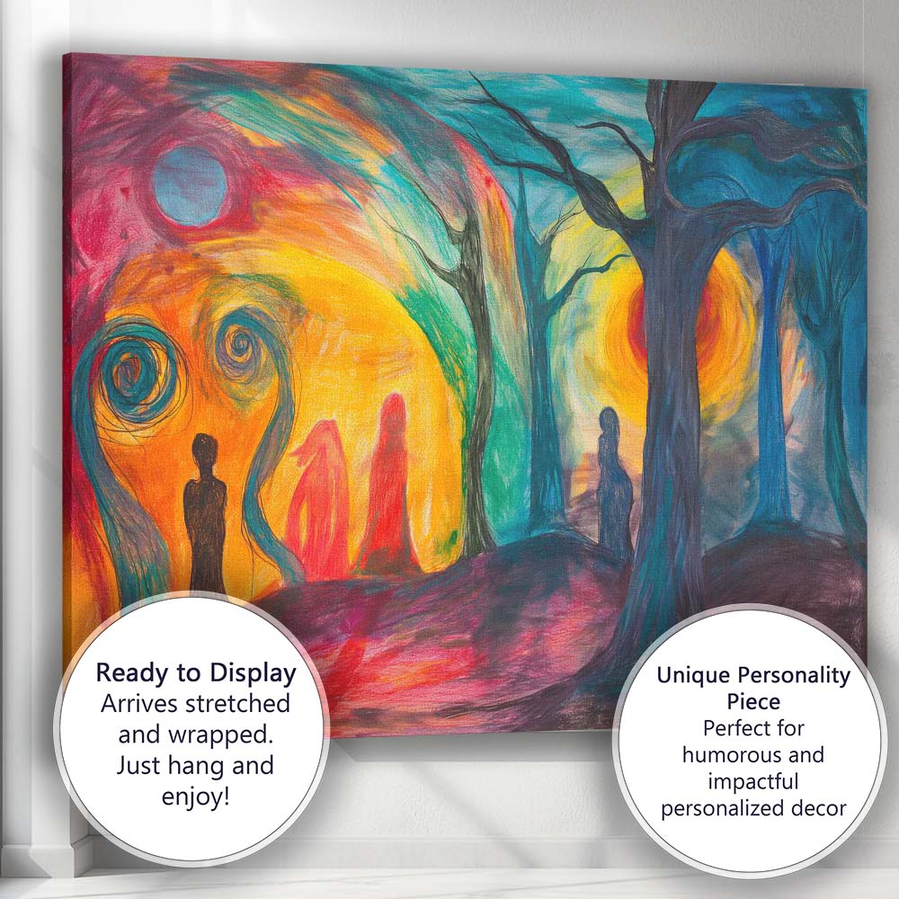 Surreal Twilight Forest Shadow Figures Fantasy Landscape Canvas Wall Art Print Decor Picture Ready to Hang