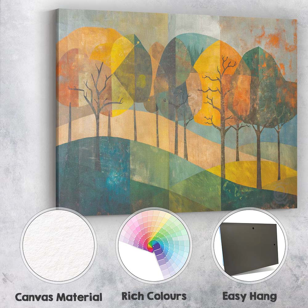 Modern Geometric Forest Hills Abstract Landscape Canvas Wall Art Print Decor Picture Ready to Hang