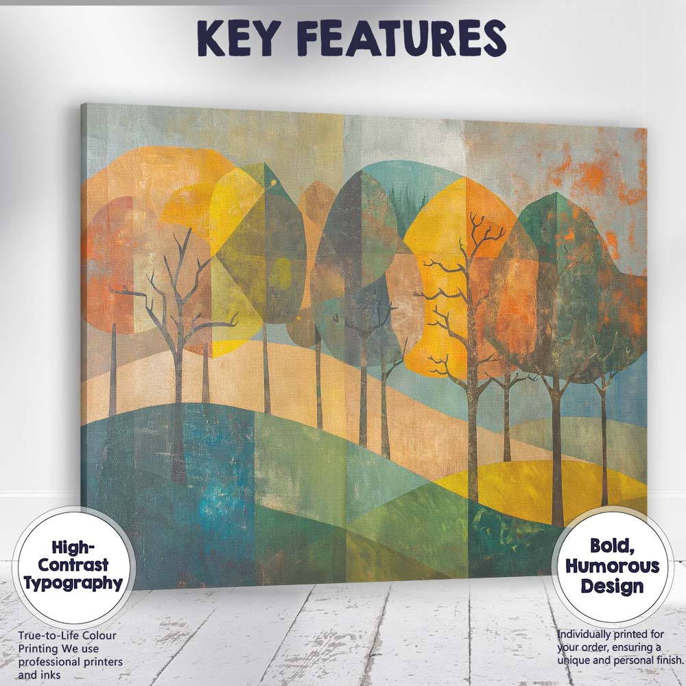 Modern Geometric Forest Hills Abstract Landscape Canvas Wall Art Print Decor Picture Ready to Hang