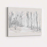Minimalist Woodland Path Pencil Sketch Landscape Canvas Wall Art Print Decor Picture Ready to Hang
