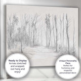 Minimalist Woodland Path Pencil Sketch Landscape Canvas Wall Art Print Decor Picture Ready to Hang