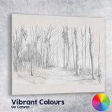 Minimalist Woodland Path Pencil Sketch Landscape Canvas Wall Art Print Decor Picture Ready to Hang