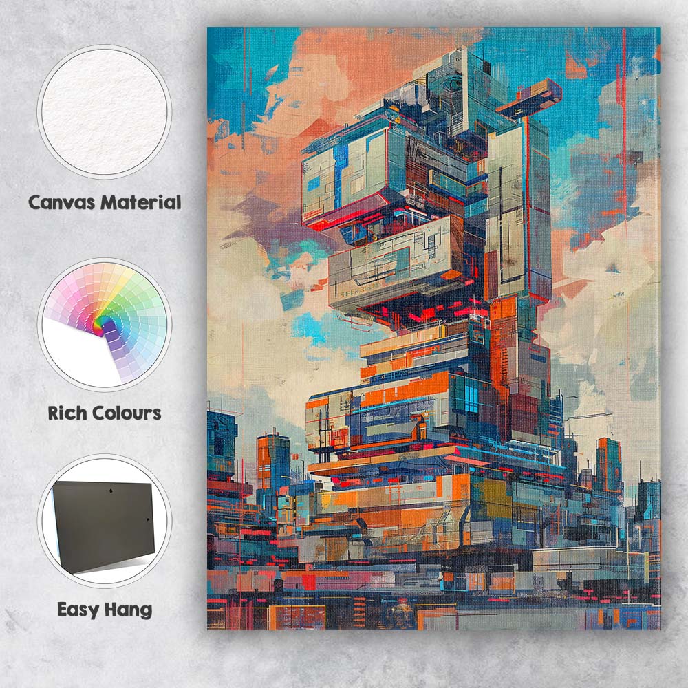 Modern Abstract Futuristic Architecture Geometric Tower Canvas Wall Art Print Decor Picture Ready to Hang