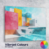 Modern Geometric Luxury House Swimming Pool Architectural Illustration Canvas Wall Art Print Decor Picture Ready to Hang