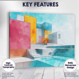 Modern Geometric Luxury House Swimming Pool Architectural Illustration Canvas Wall Art Print Decor Picture Ready to Hang