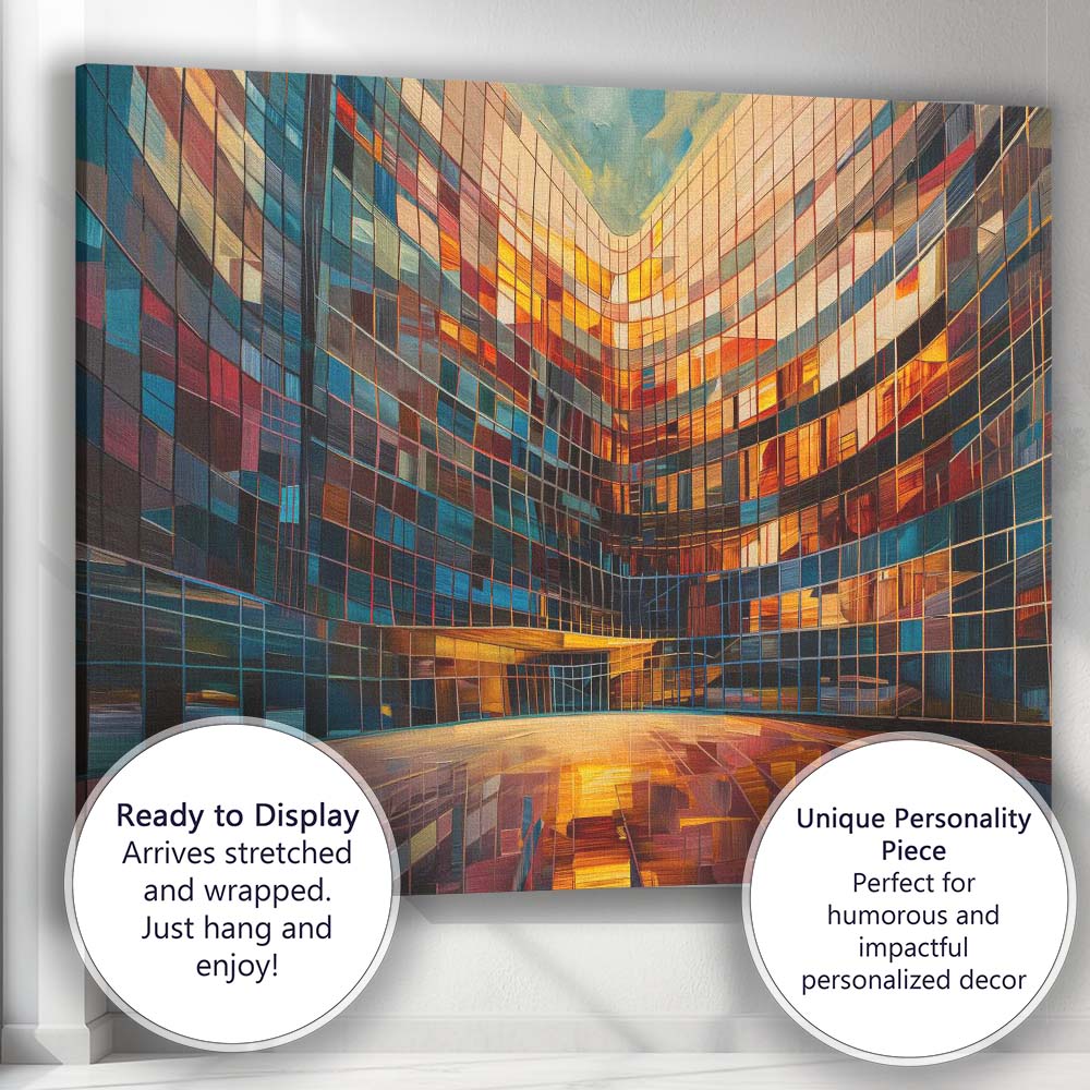 Contemporary Curved Glass Office Building Abstract Architectural Canvas Wall Art Print Decor Picture Ready to Hang